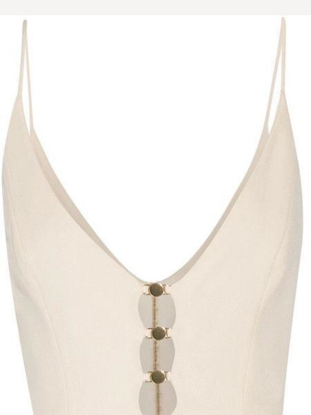Zimmermann Cream Plunge Crop Top with Gold Button Accents